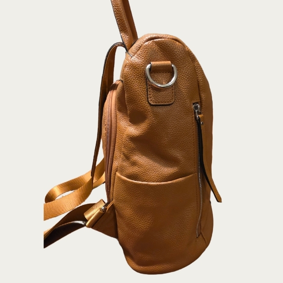 S-ZONE Brown Pebbled Leather Antit-Theft Backpack EUC - Picture 6 of 15